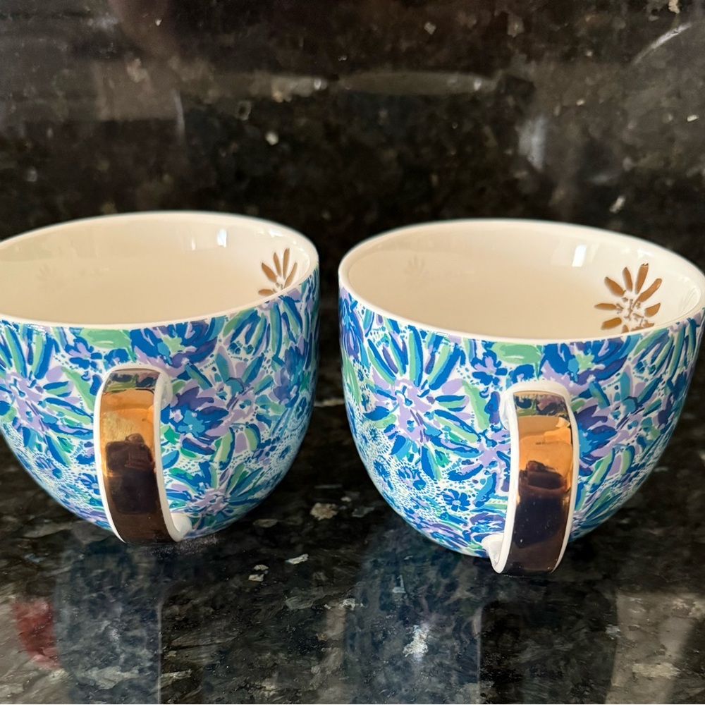 Lilly Pulitzer Blue and Gold Dining Mugs